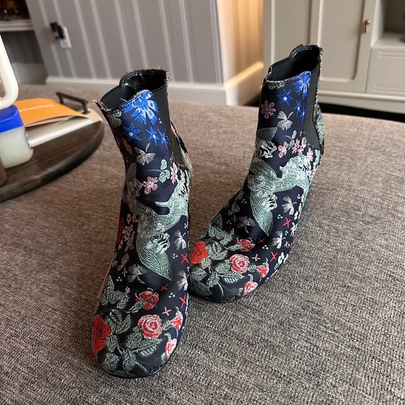 Navy Floral Embroidered Indigo Rd Booties - Picture 2 of 4